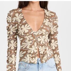 Free People Through the Meadow Ruched Mesh Top Green Size S